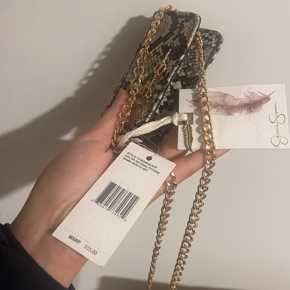 Jessica Simpson mini snake style pattern mini purse bag natural python chain - Picture 5 of 13